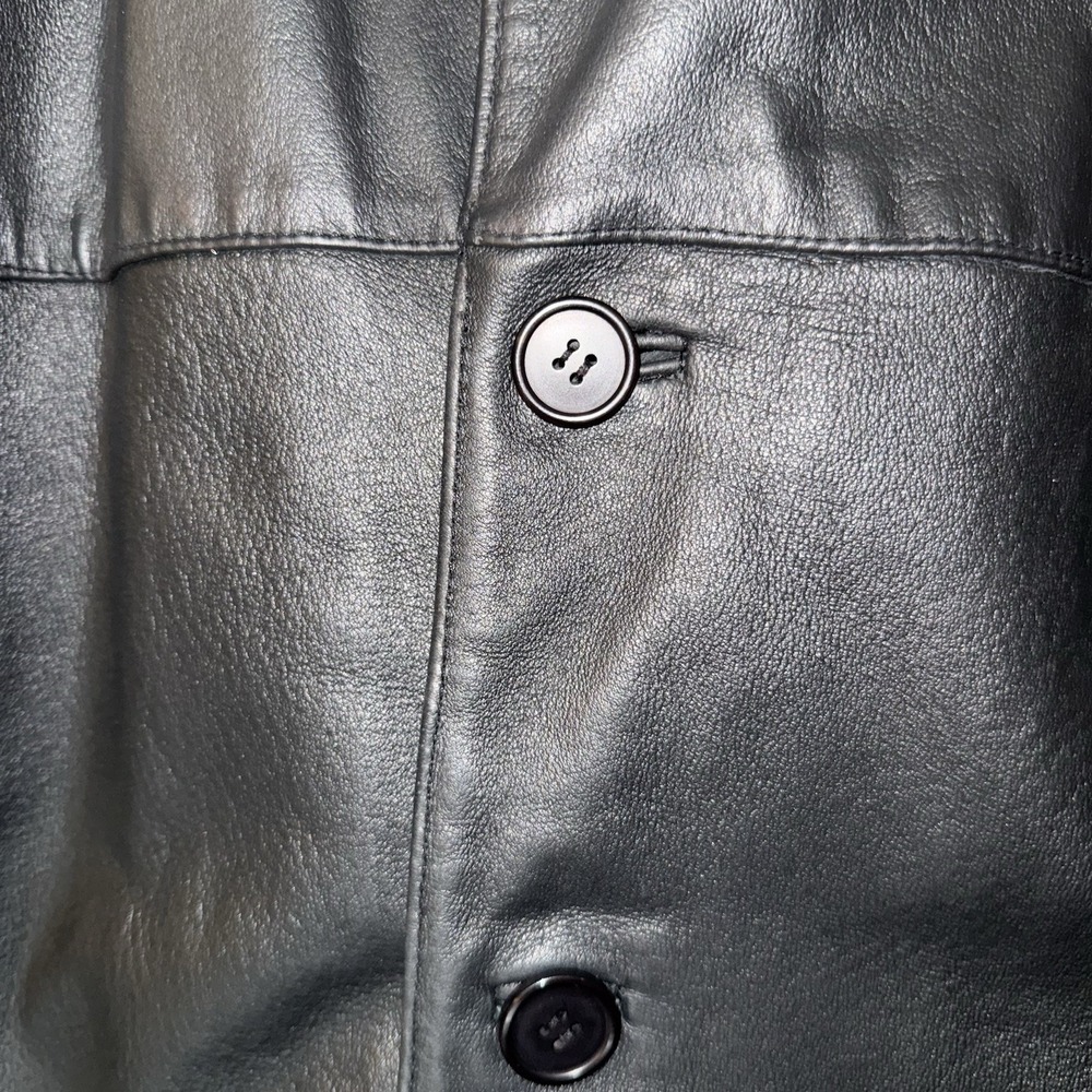 Junction West Leather Jacket Mens Size L Black Long Coat Outdoor Button Classic - Picture 5 of 10